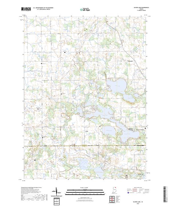 Oliver Lake, IN — USGS 7.5-minute topo (2022)