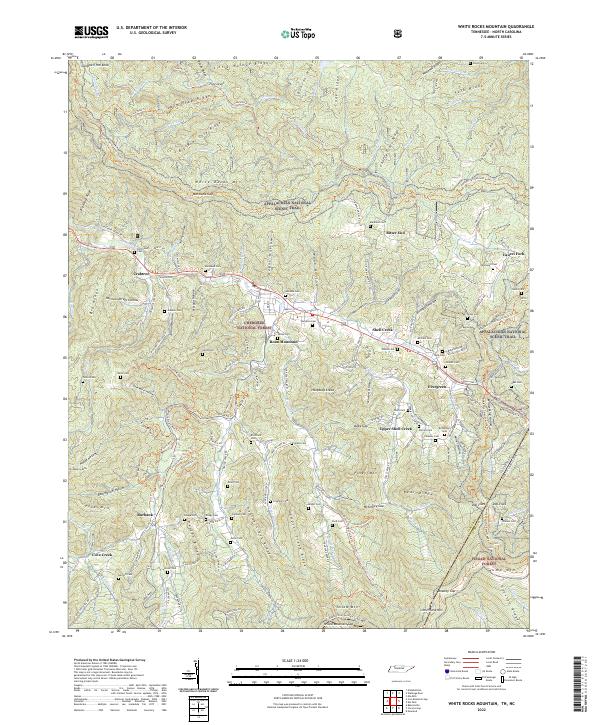 White Rocks Mountain, TN-NC — USGS 7.5-minute topo (2022)