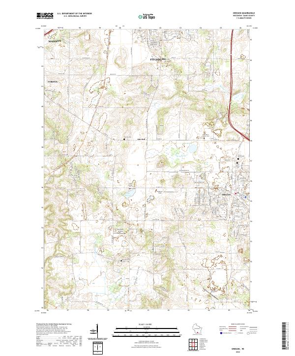 Oregon, WI — USGS 7.5-minute topo (2022)