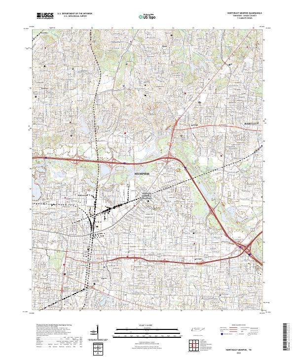 Northeast Memphis, TN — USGS 7.5-minute topo (2022)