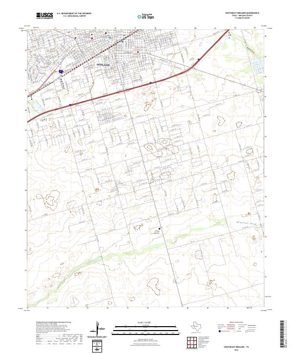 Southeast Midland, TX — USGS 7.5-minute topo (2022)