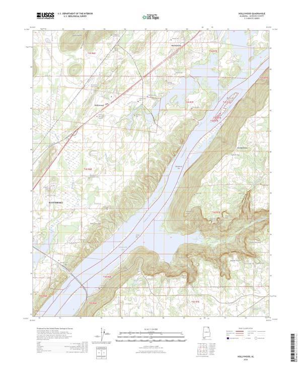 Hollywood, AL — USGS 7.5-minute topo (2026)