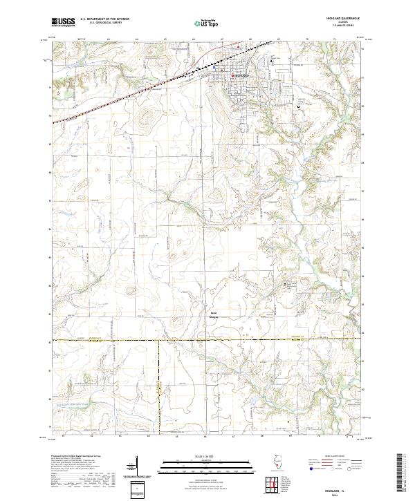 Highland, IL — USGS 7.5-minute topo (2024)