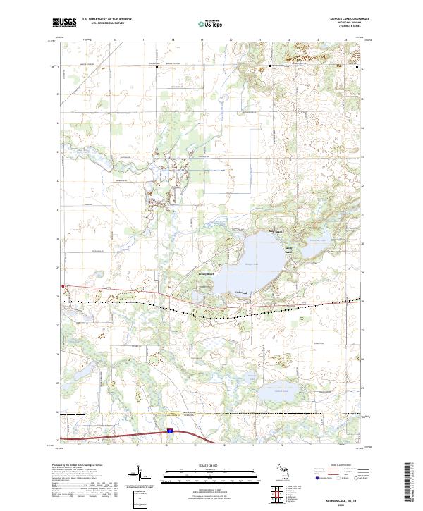 Klinger Lake, MI-IN — USGS 7.5-minute topo (2023)