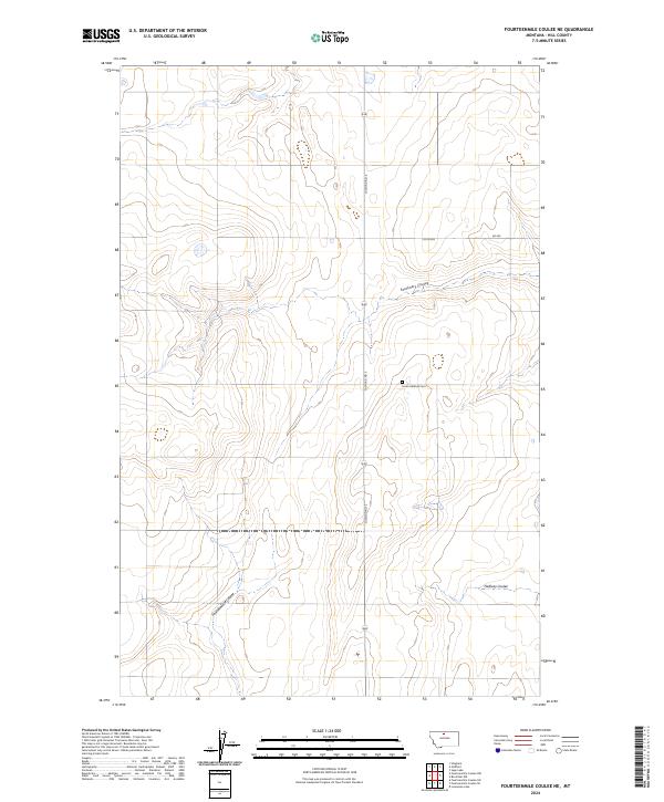 Fourteenmile Coulee NE, MT — USGS 7.5-minute topo (2024)
