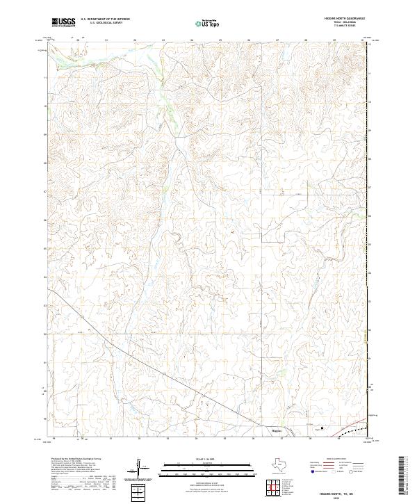 Higgins North, TX-OK — USGS 7.5-minute topo (2022)