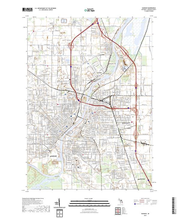 Saginaw, MI — USGS 7.5-minute topo (2023)