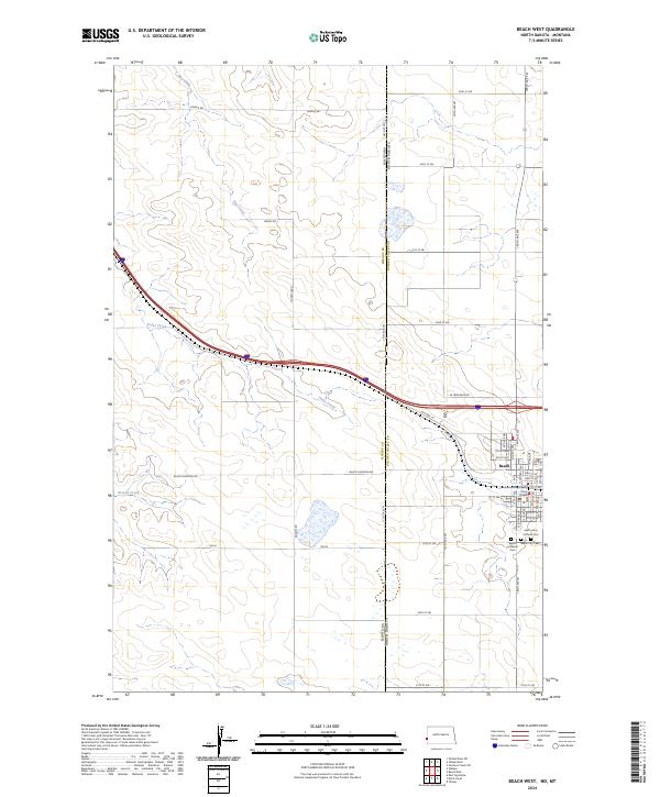 Beach West, ND-MT — USGS 7.5-minute topo (2024)