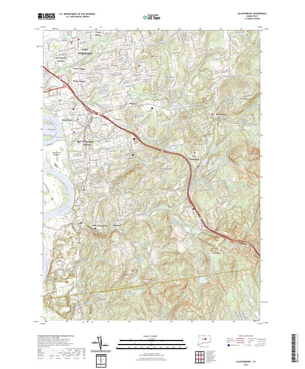 Glastonbury, CT — USGS 7.5-minute topo (2024)