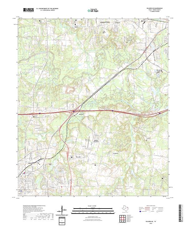 Kilgore NE, TX — USGS 7.5-minute topo (2022)