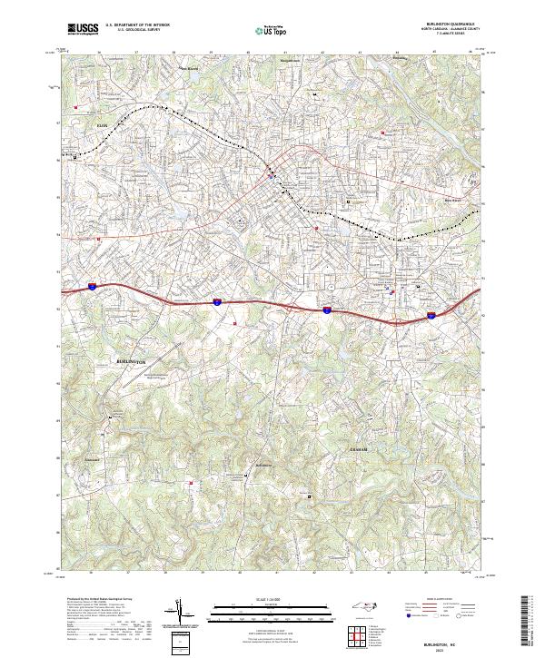 Burlington, NC — USGS 7.5-minute topo (2023)