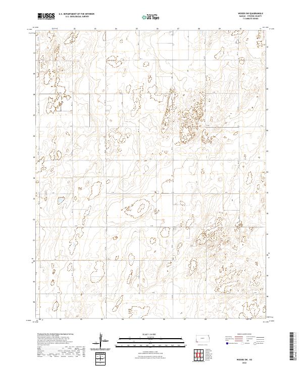 Woods SW, KS — USGS 7.5-minute topo (2022)