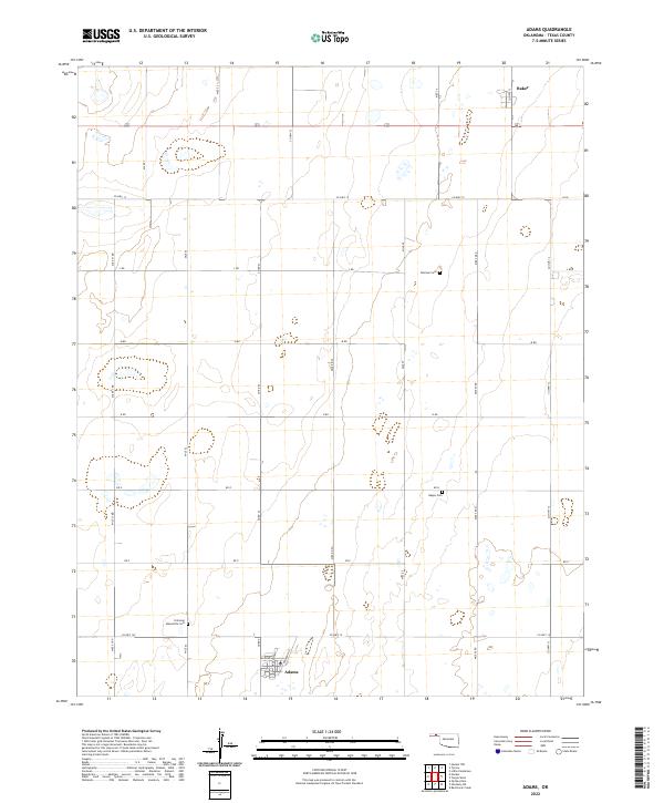 Adams, OK — USGS 7.5-minute topo (2022)