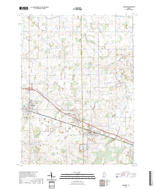 Bourbon, IN — USGS 7.5-minute topo (2022)