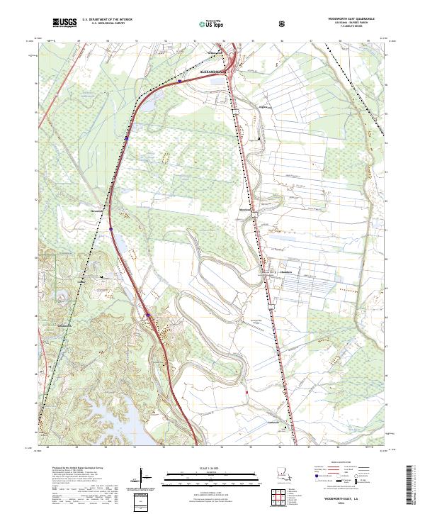 Woodworth East, LA — USGS 7.5-minute topo (2024)