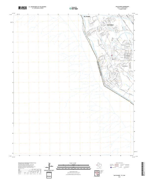 San Elizario, TX,CHH, US — USGS 7.5-minute topo (2022)