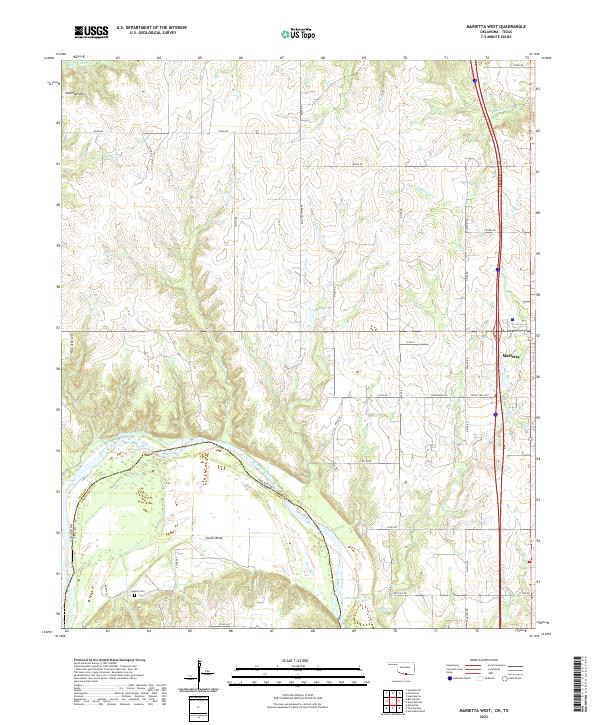 Marietta West, OK-TX — USGS 7.5-minute topo (2022)