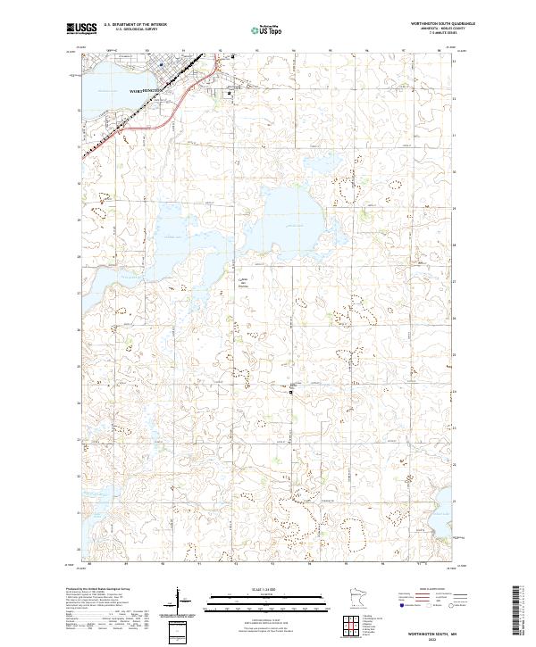 Worthington South, MN — USGS 7.5-minute topo (2022)
