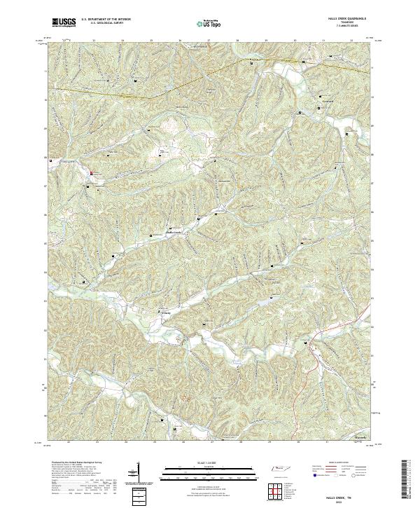 Halls Creek, TN — USGS 7.5-minute topo (2022)