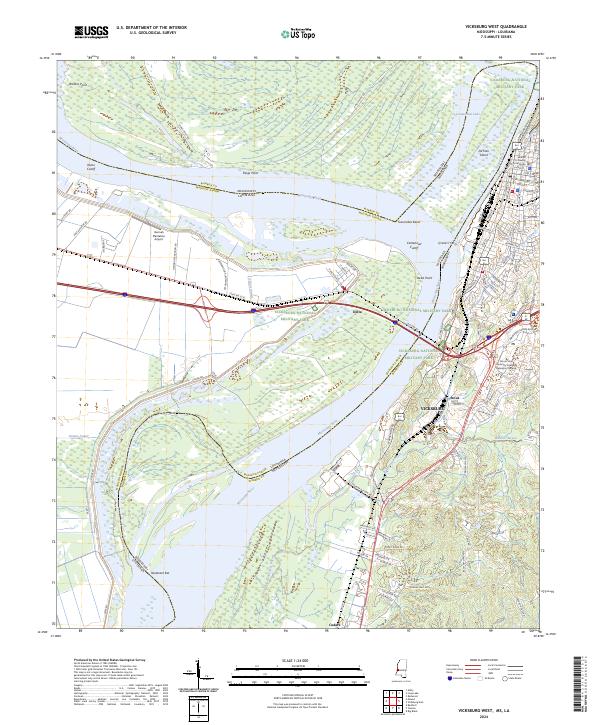 Vicksburg West, MS-LA — USGS 7.5-minute topo (2024)