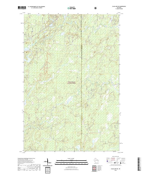 Clam Lake SW, WI — USGS 7.5-minute topo (2022)