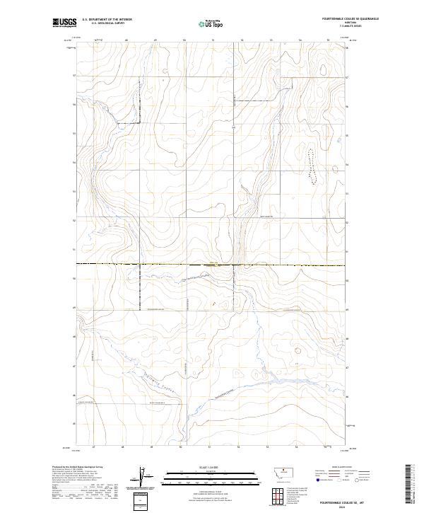 Fourteenmile Coulee SE, MT — USGS 7.5-minute topo (2024)