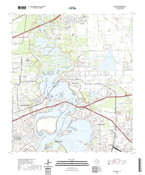 Highlands, TX — USGS 7.5-minute topo (2022)