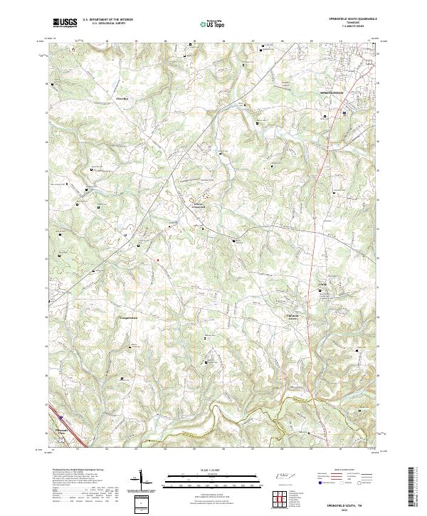 Springfield South, TN — USGS 7.5-minute topo (2022)
