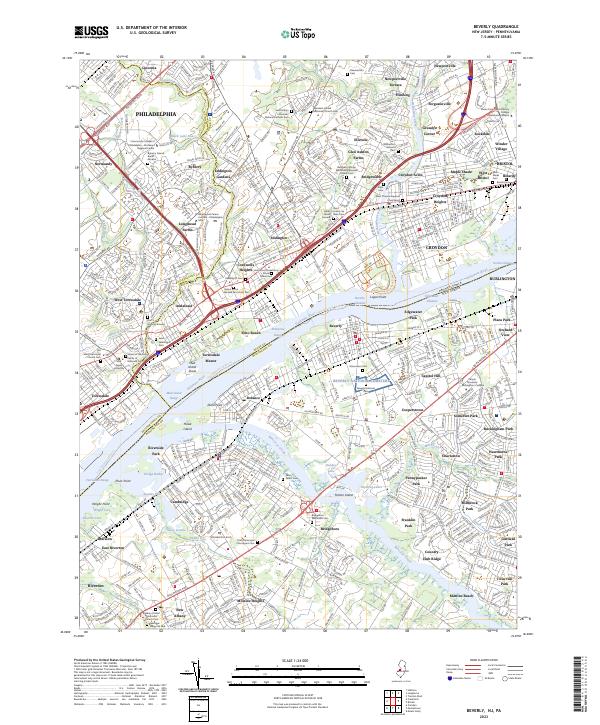 Beverly, NJ-PA — USGS 7.5-minute topo (2023)