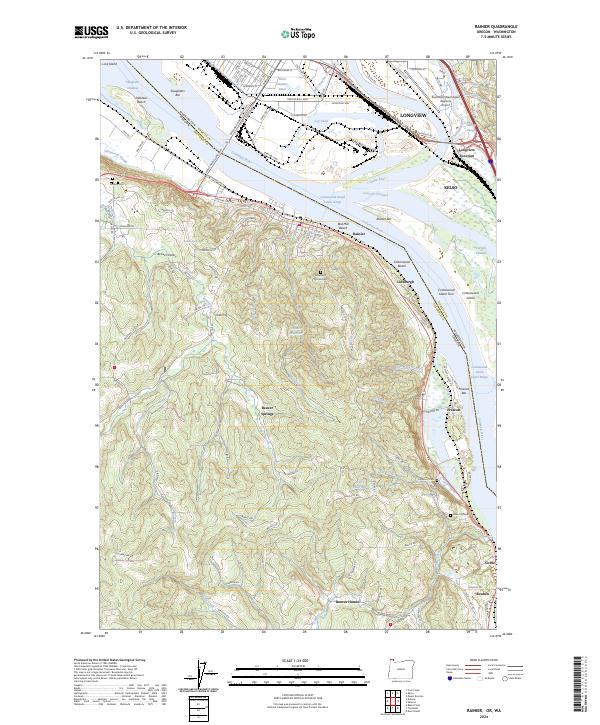 Rainier, OR-WA — USGS 7.5-minute topo (2024)