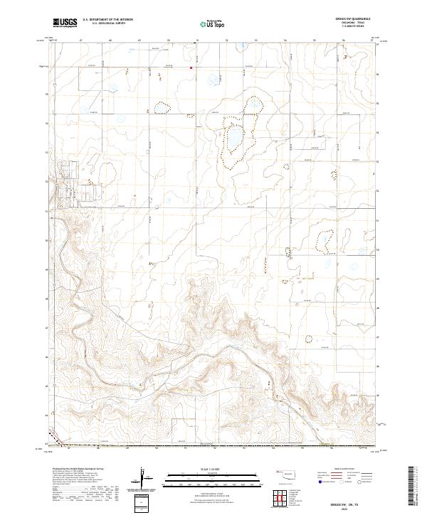 Griggs SW, OK-TX — USGS 7.5-minute topo (2022)