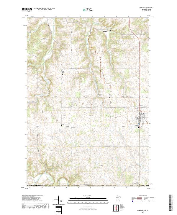 Harmony, MN-IA — USGS 7.5-minute topo (2022)