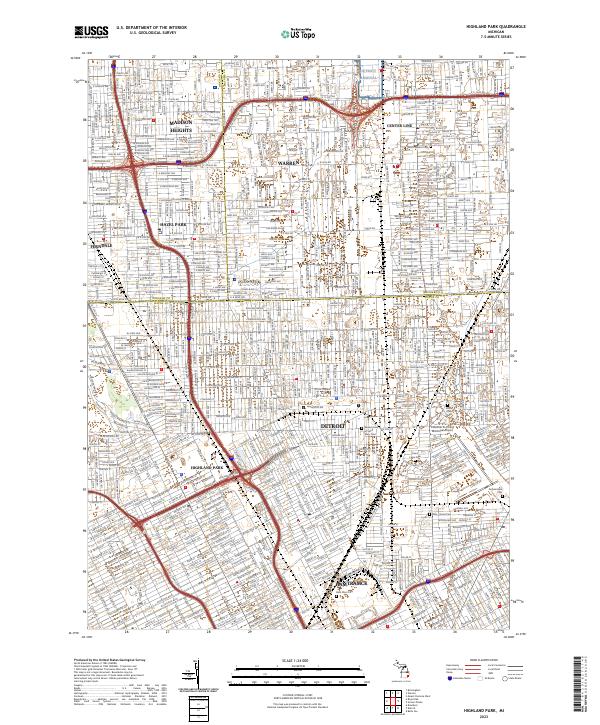 Highland Park, MI — USGS 7.5-minute topo (2023)