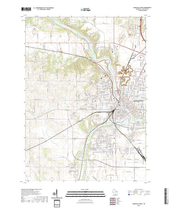 Janesville West, WI — USGS 7.5-minute topo (2022)