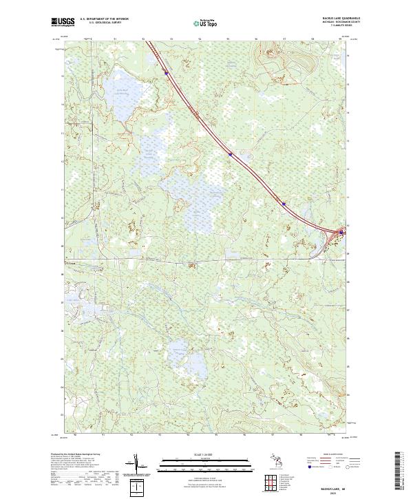 Backus Lake, MI — USGS 7.5-minute topo (2023)