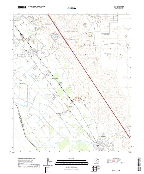 Clint, TX,CHH, US — USGS 7.5-minute topo (2022)