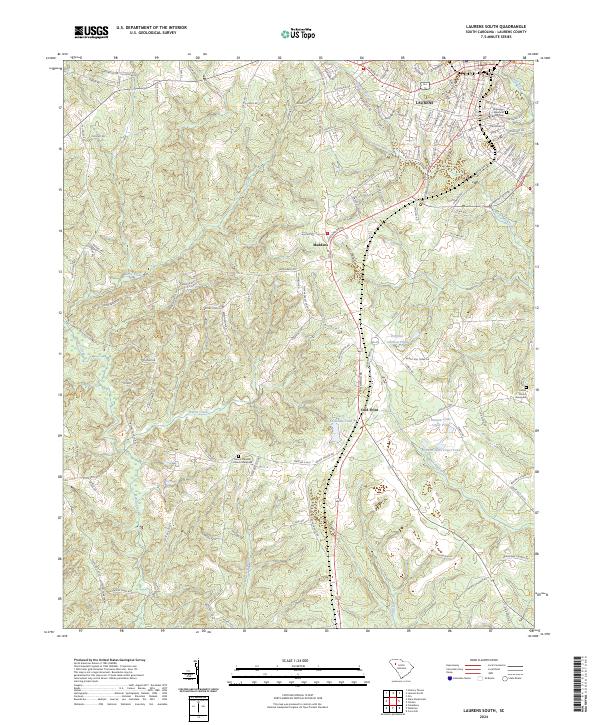 Laurens South, SC — USGS 7.5-minute topo (2024)
