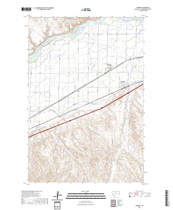 Worden, MT — USGS 7.5-minute topo (2024)