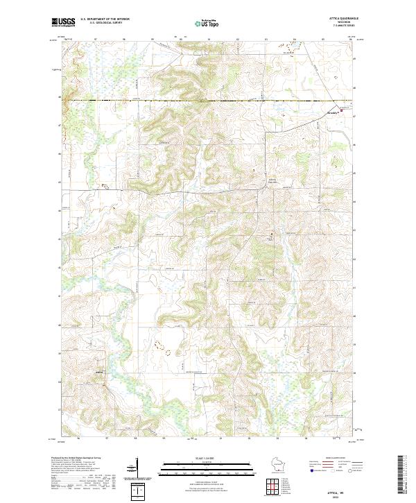 Attica, WI — USGS 7.5-minute topo (2022)