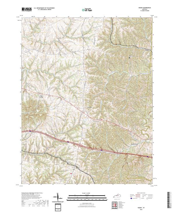 Waddy, KY — USGS 7.5-minute topo (2022)