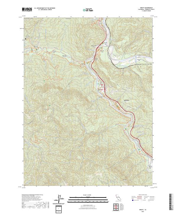 Weott, CA — USGS 7.5-minute topo (2023)