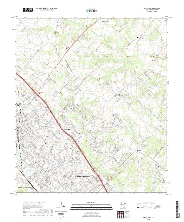 Bryan East, TX — USGS 7.5-minute topo (2022)