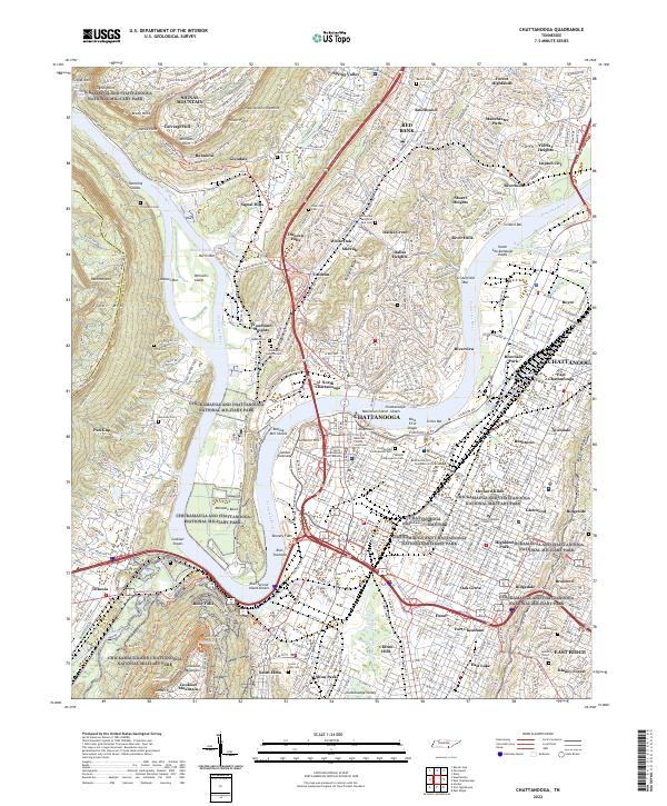 Chattanooga, TN — USGS 7.5-minute topo (2022)