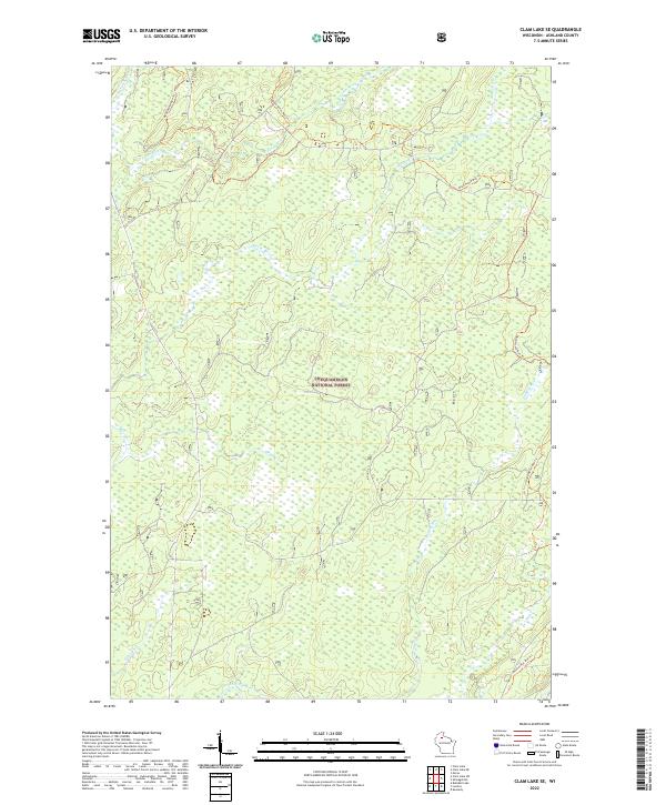 Clam Lake SE, WI — USGS 7.5-minute topo (2022)