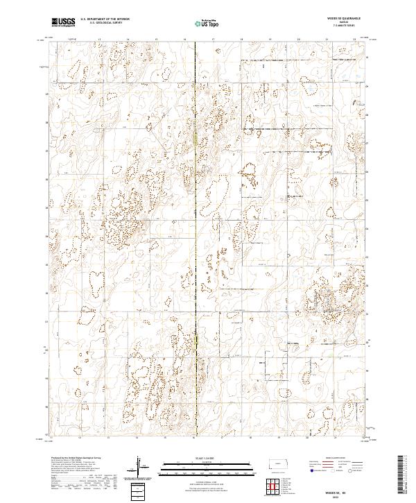Woods SE, KS — USGS 7.5-minute topo (2022)