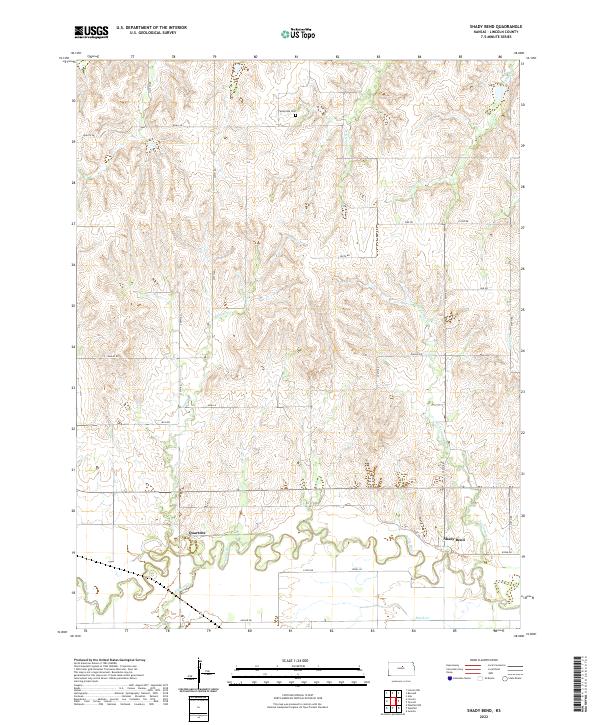 Shady Bend, KS — USGS 7.5-minute topo (2022)
