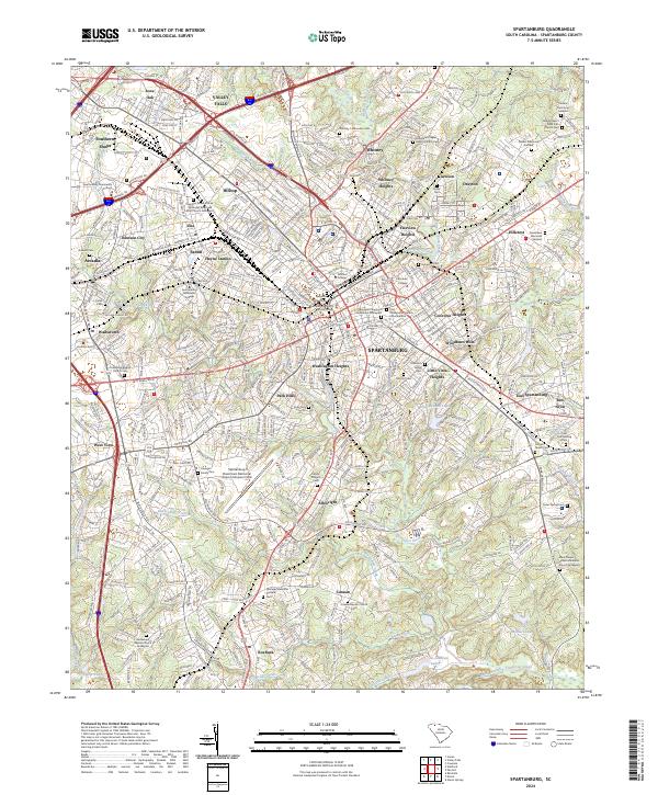 Spartanburg, SC — USGS 7.5-minute topo (2024)