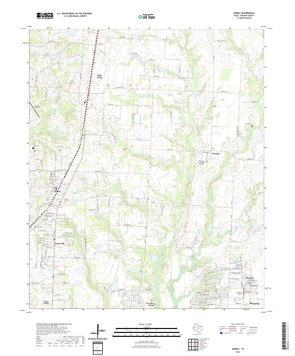 Aubrey, TX — USGS 7.5-minute topo (2022)
