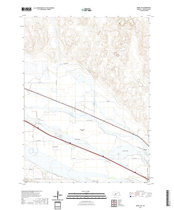 Brady SW, NE — USGS 7.5-minute topo (2021)