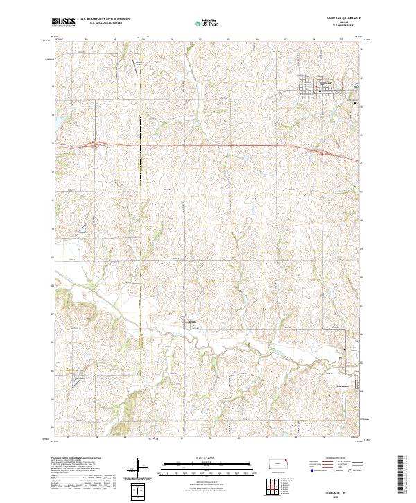 Highland, KS — USGS 7.5-minute topo (2022)